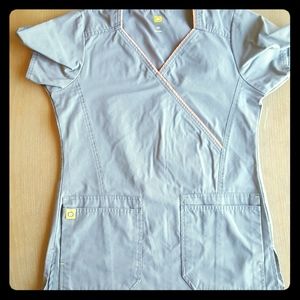 Gray and Neon Orange Scrub Top